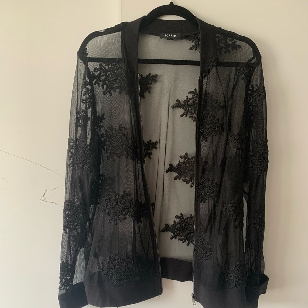 Sheer lace jacket. Black. Torrid 1